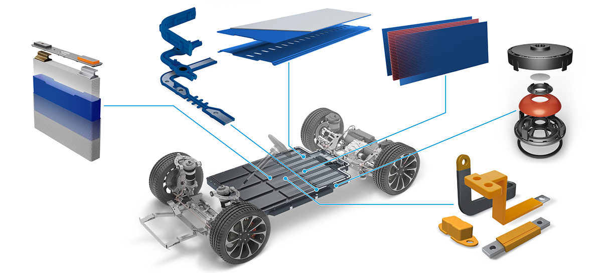 illustration collage of automotive products made bei Freudenberg Sealing Technologies