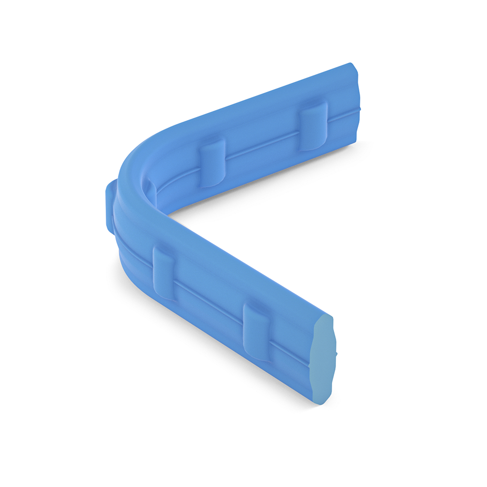 Rectangle-shaped blue rubber seal with vertical retention features at the sides.