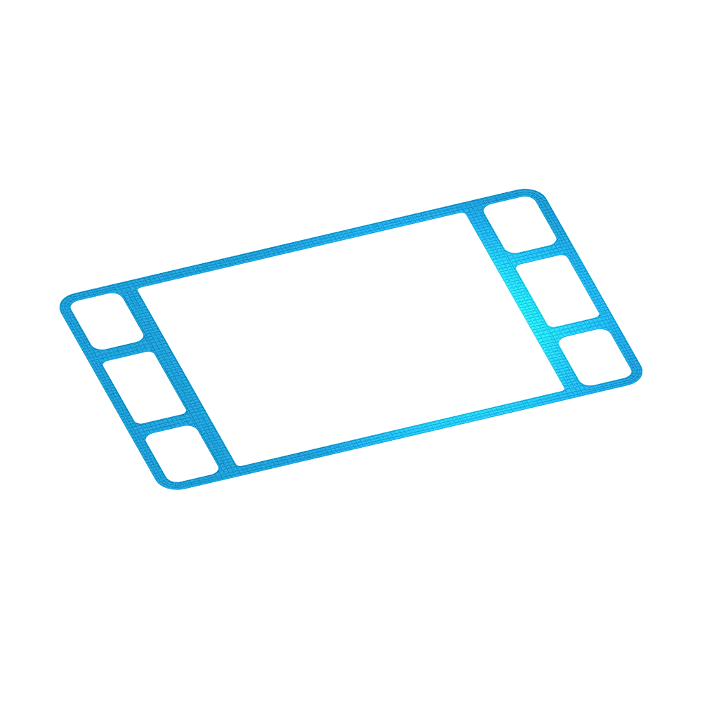 Rectangular blue rubber only gasket, with 3 rectangular cut outs on each end for manifolds of the media.